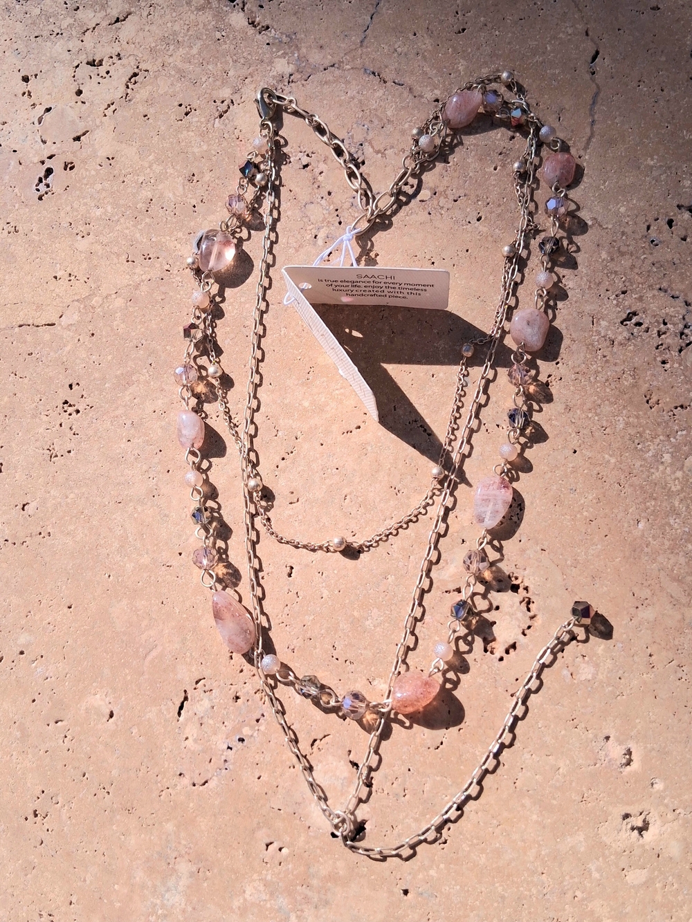 Saachi Multi-Strand Peach Beaded Layered Necklace -